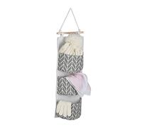 Relaxdays Pockets Organiser, 3 Compartments, Cotton, HxW: 74x20 cm, Wall, Hanging Storage, Creme/Grey, 10% Wood 90%