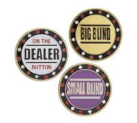 Relaxdays Poker Button Set, 3-Piece, Dealer, Big Small-Blind, incl. Protective Covers, Ø 4 cm, 30 g each, Gold, Iron