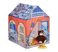Relaxdays Police Station Play Tent for Children, Outdoors, 3 and Up, Fabric Kids Playpen HWD 102 x 72 x 95 cm, Blue-Red