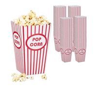 Relaxdays Popcorn Bags, Set of 100, Striped, Retro Look, Cinema, Movie Night Accessory, Cardboard, Container, Red/White, 16 x 10.5 x 10.5 cm