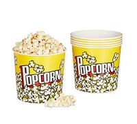 Relaxdays Popcorn Bucket Plastic, Set of 6, Reusable, Plastic Box, Snacks, Sweets, 2.8 L, Durable, Retro, Yellow