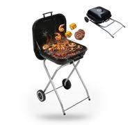 Relaxdays portable charcoal barbecue with lid & wheels, black