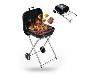 Relaxdays portable charcoal barbecue with lid & wheels, foldable camping grill for balcony, garden & park, black