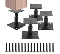 Relaxdays Post Bases, Set of 4, Height-Adjustable 100-150 mm, Black
