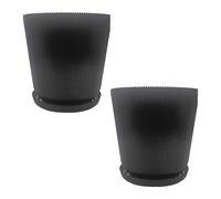 Relaxdays Pot Planter, Set of 2, Planter with Saucer, Ribbed, H x D: 20 x 20 cm, Herb Pot, Plastic, Black