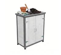 Relaxdays Potting Table with Cabinet, Pine, Galvanised Worktop, 90x75x40cm, Garden Storage, White/Grey