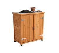 Relaxdays Potting Table with Storage Cabinet, Pine Wood, Galvanised Worktop, 90x75x40 cm, Orange