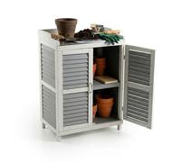 Relaxdays Potting Table with Storage Cabinet, Wood & Iron Worktop, 100x67x47 cm, Grey/White