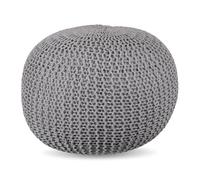 Relaxdays pouffe, knitted, HxD: 33 x 46 cm, polystyrene filling, round floor pouffe, boho stool, light grey