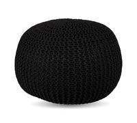 Relaxdays pouffe, knitted, HxD: 33 x 46 cm, polystyrene filling, round floor seat, boho stool, seat pouffe, black