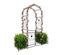 Relaxdays Powder-Coated Iron Rose Arch with Double Gate, Planters, 220x202x50 cm, Black Garden Arch