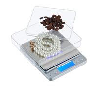 Relaxdays Precision Scales with Weighing Pans, Digital, 0.01g Increments, Tare & Counting Function, Calibratable, Silver, Stainless steel, 2 x 10.5 x 13 cm