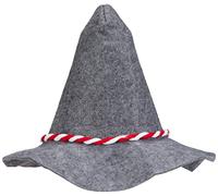 Relaxdays Premium Seppl Hat Made of 6 mm Thick Quality Felt, With Red-white Cord, Bavarian Felt Hat, Wide Rim, Grey