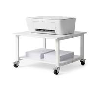 Relaxdays, printer desk with castors, 2 shelves, steel & chipboard, white