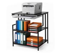 Relaxdays, Printer Shelf, 3 Levels, Metal Drawer, Black