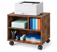 Relaxdays, printer stand, 3 compartments, portable, vintage brown | 4 castors & brakes, for the office, printer trolleys, fibreboard