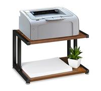 Relaxdays Printer Stand, Desk Tidy, Organiser, Tabletop Shelf, HWD: 28 x 44 x 28 cm, Industrial Design, Dark Brown/Black, Steel