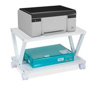 Relaxdays Printer Stand for Desk, 2 Levels, Wheels, Office Shelf, Spare Paper, Storage, HxWxD: 28 x 44 x 28.5 cm, White, Fibreboard
