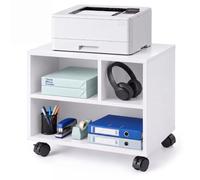 Relaxdays, printer stand/trolley, 3 compartments, 4 braked castors, white | Fibreboard, H x W x D: 35 x 30 x 40 cm