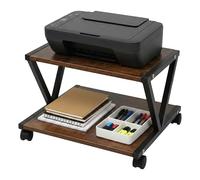 Relaxdays printer stand with castors, 2 tiers, HxWxD: 28 x 44 x 28 cm, MDF & metal, brown/black