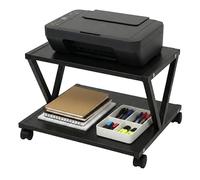 Relaxdays Printer Stand with Castors, 2 Tiers, MDF & Metal, Rolling Trolley, 28 x 44 x 28 cm, Black