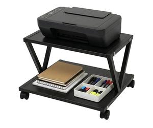 Relaxdays Printer Stand with Castors, 2 Tiers, MDF & Metal, Rolling Trolley, 28 x 44 x 28 cm, Black