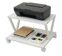 Relaxdays Printer Trolley with Castors, 2 Tiers, MDF & Metal, White, 28x44x28 cm