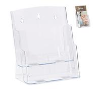 Relaxdays Prospectus Holder A4 / DIN Long, 2 Tiers, Acrylic, Flyer Display, Table, Wall, HWD: 27.5x24x15cm, Transparent, Pack of 1