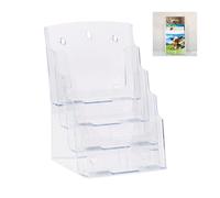 Relaxdays Prospectus Holder A4 / DIN Long, 4 Tiers, Acrylic, Flyer Display, Table or Wall, HWD: 35x24.5x24cm, Clear, 35 x 24.5 x 24 cm