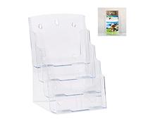 Relaxdays Prospectus Holder A4 / DIN Long, 4 Tiers, Acrylic, Flyer Display, Table or Wall, HWD: 35x24.5x24cm, Clear, 35 x 24.5 x 24 cm