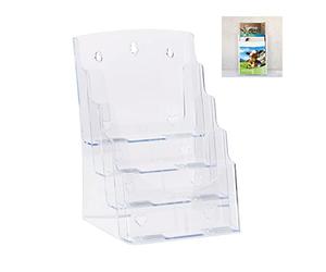 Relaxdays Prospectus Holder A4 / DIN Long, 4 Tiers, Acrylic, Flyer Display, Table or Wall, HWD: 35x24.5x24cm, Clear