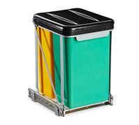 Relaxdays 10030062_1231 Built-in Waste, 2 Compartments, Extendible Kitchen Bin for Under Cabinet, 8 litres, Lid, 39.5 x 30 x 25.5 cm, Black, Polypropylene