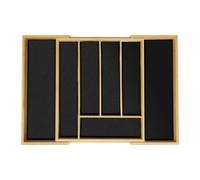 Relaxdays Cutlery Tray, Extendable Insert, 5 to 7 Compartments, Drawer Organiser, Bamboo & MDF, Storage, Natural/Black
