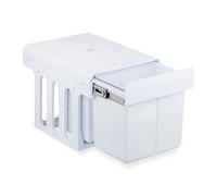 Relaxdays Pull Out Kitchen Bin, 2 Compartments, 2 x 15L, 35.1x34.3x48 cm, for Cupboard, Built-In Rubbish Disposal, White