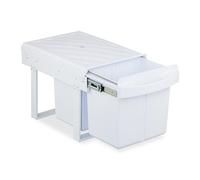 Relaxdays Pull Out Kitchen Bin, 2 Sections, 2 x 15L, 34.6x34x51.8 cm, Undersink, Built-In Rubbish Disposal, White
