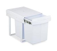 Relaxdays Pull Out Kitchen Bin, 2 Sections, 2 x 20L, 41.3x34x51.8 cm, Undersink, Built-in Rubbish Disposal, White, Steel, Plastic