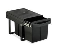 Relaxdays Pull Out Kitchen Bin, 3 Compartments, 15L, 2 x 8L, 34.6x34x51.8 cm, Cupboard, Built-in Rubbish Disposal, Black, Steel, Plastic