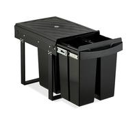 Relaxdays Pull Out Kitchen Bin, 3 Compartments, 20L, 2x 10L, 41.3x34x51.8 cm, Cupboard, Built-In Rubbish Disposal, Black