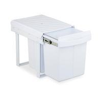 Relaxdays Pull Out Kitchen Bin, 3 Sections, 20L & 2 x 10L, 41.3x34x51.8 cm, Undersink, Built-in Rubbish Disposal, White, Plastic, Steel