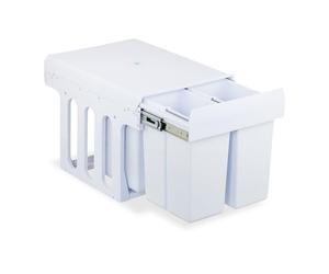Relaxdays Pull Out Kitchen Bin, 4 Compartments, 4 x 8L, 35.1x34.3x48 cm, for Cupboard, Built-In Rubbish Disposal, White