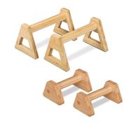 Relaxdays Push-up Grips, 4-Piece Set in 2 Sizes, Bamboo Parallettes, Calisthenics, Equipment, Handstand Support, Natural, 20 x 21 x 38 cm