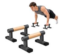 Relaxdays Push-up Handles, gentle on the wrists, black/beech | HxWxD: 33 x 19.5 x 18.5 cm, steel & beech, push-up bar, 120 kg