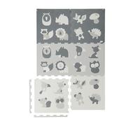 Relaxdays Puzzle Play Mat, Interlocking Floor Tiles, Animal Design, Non-Toxic, EVA Foam, Baby Playmat, White/Grey