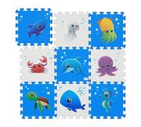 Relaxdays Puzzle Play Mat with Sea Creatures, Crawling Baby, Non-toxic, Washable, Soft EVA Foam, 86x86cm, Multicoloured