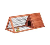 Relaxdays Rabbit Hutch, House & Enclosure, 2 Doors, HxWxD 41x110x49 cm, Small Bunny Cage inside & Outside, Natural Wood