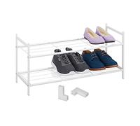 Relaxdays Rack 2 Levels, Plastic Connectors, 6 Pairs, Shoes Storage, 33.5 x 70 x 26 cm Stackable, Stable, White, Iron