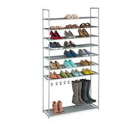 Relaxdays Rack 8 levels, Metal & Fabric, Hallway Storage, Plug-in System, 32 Pairs of Shoes, 7 Boot Hooks, Grey, Steel, 187 x 99 x 30 cm