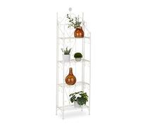 Relaxdays Rack, Flower Stand with 4 Shelves, HxWxD: 156 x 46 x 25 cm, Metal, Foldable, Indoor Plant Shelf, White, Iron