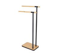 Relaxdays Rack, Freestanding, Stand with 2 Rails, for Hand & Bath Towels, Bathroom, Steel & Bamboo, Natural/Black, 81 x 39.5 x 20 cm