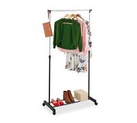 Relaxdays Rack on Wheels, Metal, Height-Adjustable, 91-156x76x40.5 cm, Clothing Rail, Coat Storage, Black/Silver, Steel, Plastic
